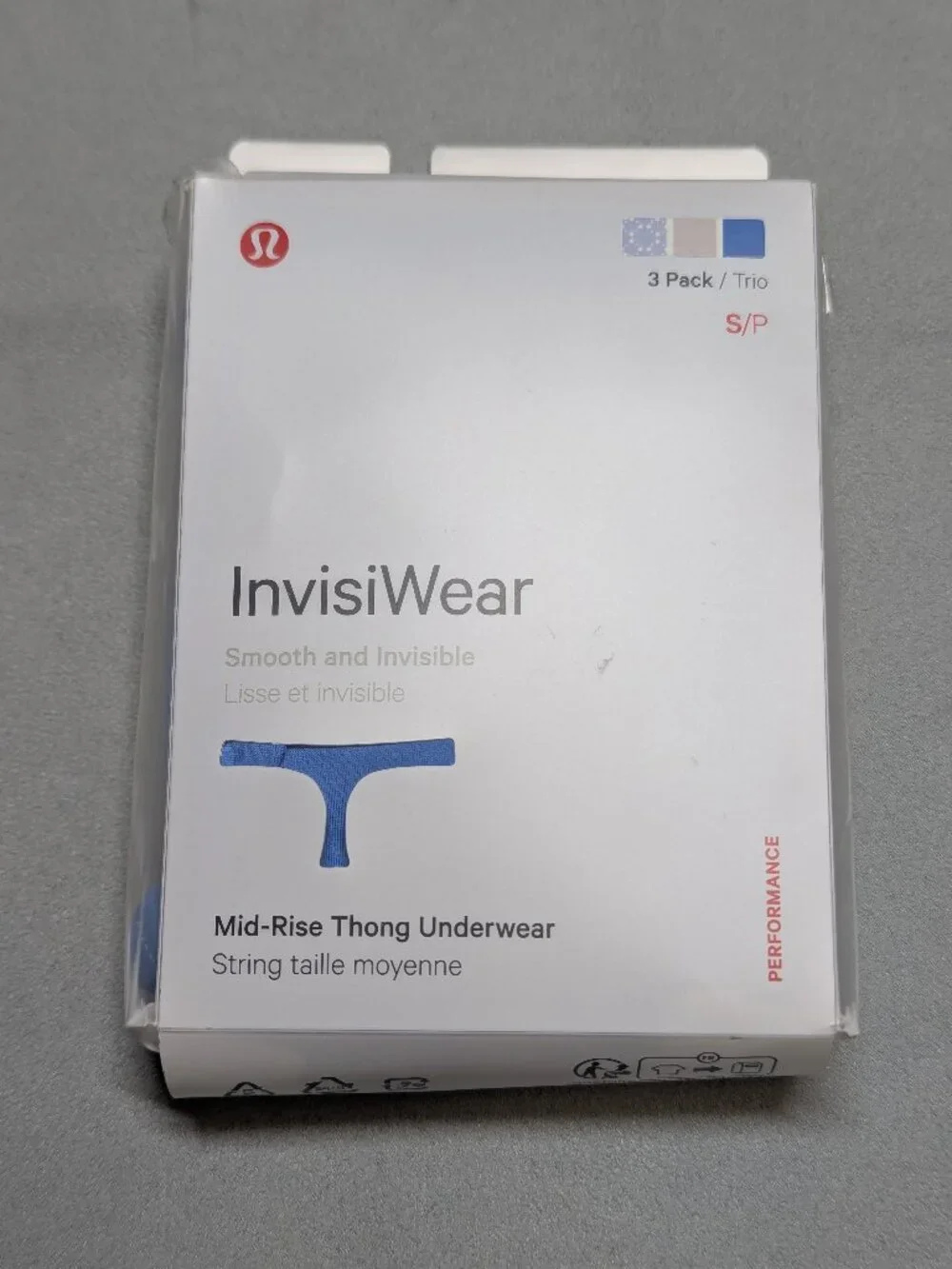 NIB Lululemon InvisiWear Mid-Rise Thong Underwear 3 Pack - Size Small